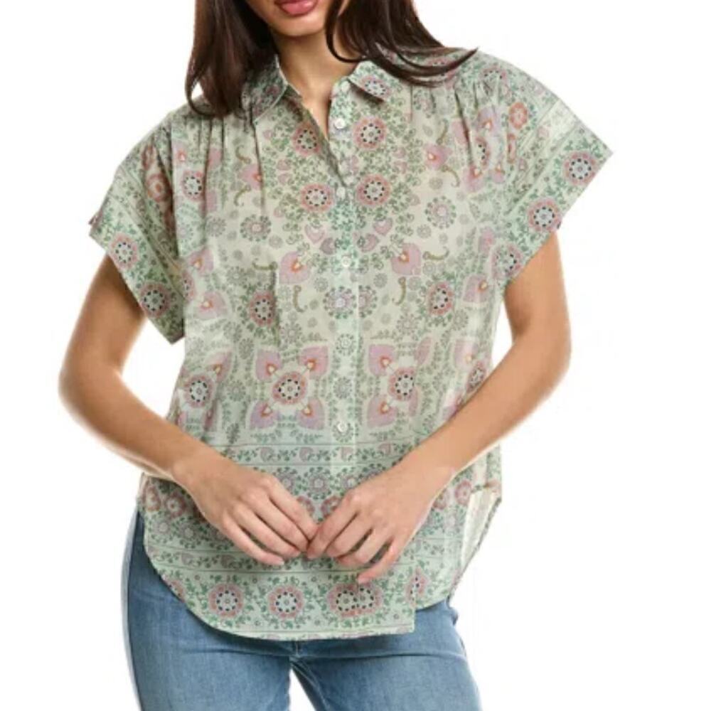 Joie Women's Naro Gathered Printed Cotton Button Up Size Xxs